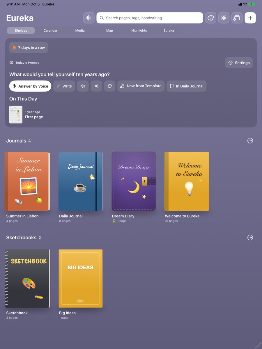 Eureka's shelf of colorful journals and sketchbooks